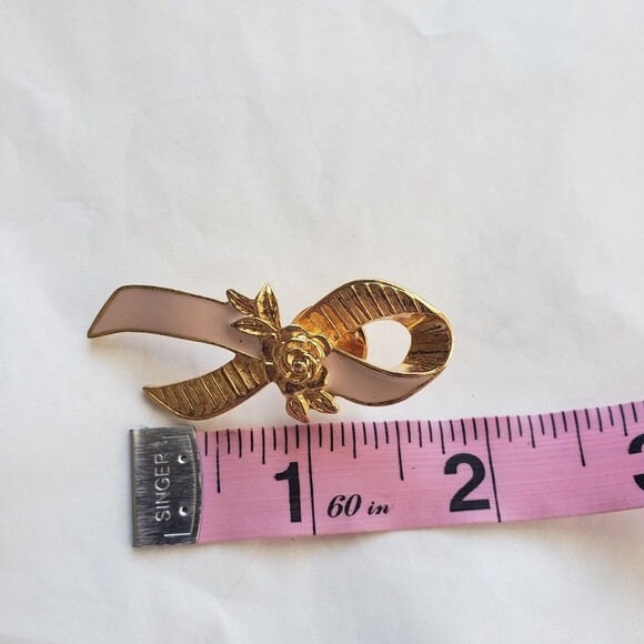 Avon Breast Cancer Awareness Pin Pink Ribbon Enamel Gold-toned Rose Vintage - Picture 5 of 10